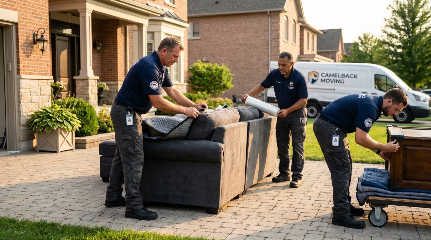 Large estate moving crew wrapping furniture in Kearney, MO