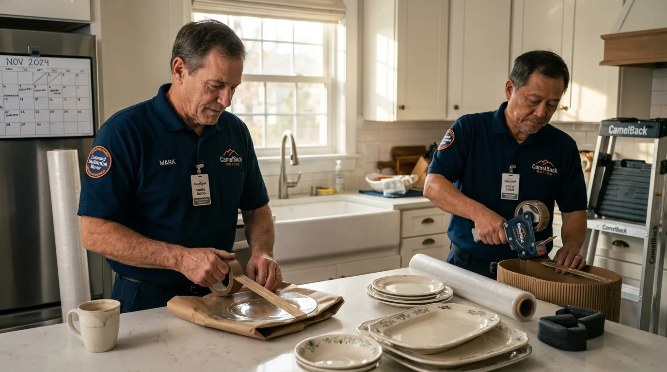 Professional crew packing kitchen dishware in Kearney, MO